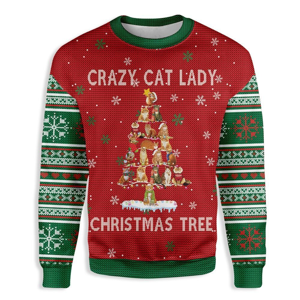 Crazy Cat Lady Christmas Tree Ugly Christmas Sweater Ugly Sweater For Men Women