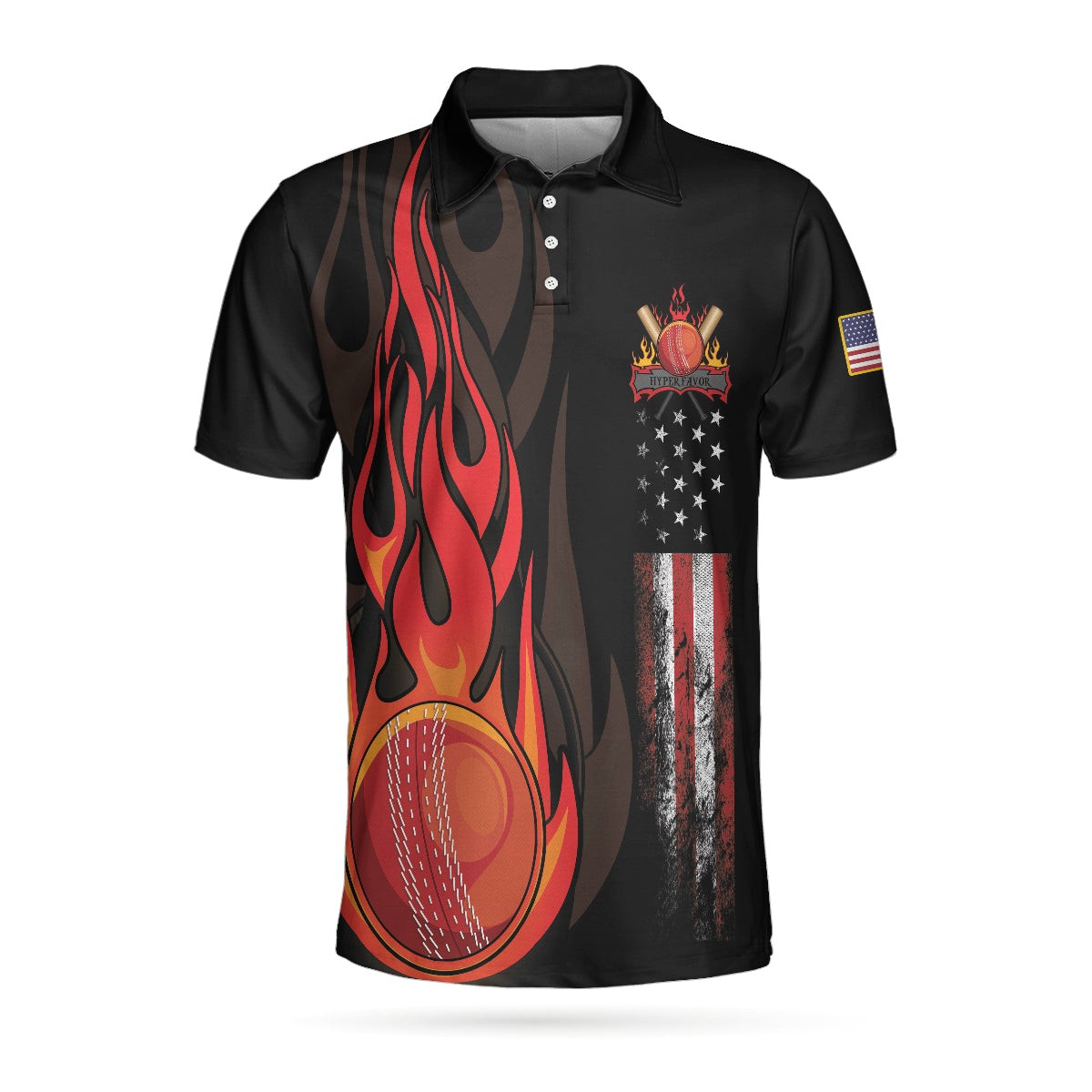 Cricket Flame Short Sleeve Black Polo Shirt For Golf American Flag Polo Shirt Best Cricket Shirt For Men