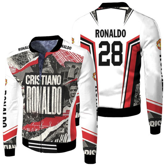 Cristiano Ronaldo 28 Manchester United Greatest Moments Allover Designed Gift For United Fans For Cr7 Fans Fleece Bomber Jacket