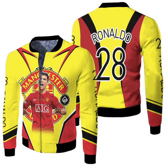 Cristiano Ronaldo 28 Manchester United Home Red Gold Fleece Bomber Jacket