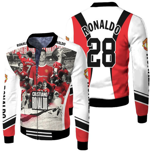 Cristiano Ronaldo 28 Manchester United Welcome Home Allover Designed Gift For United Fans For Cr7 Fans Fleece Bomber Jacket