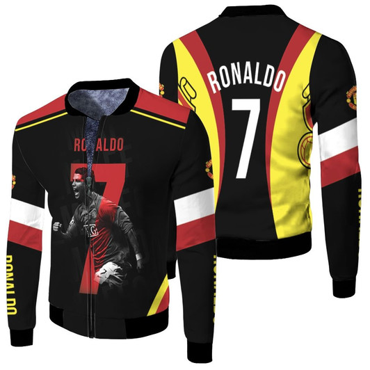 Cristiano Ronaldo 7 Manchester United Football Logo Black Gold Fleece Bomber Jacket