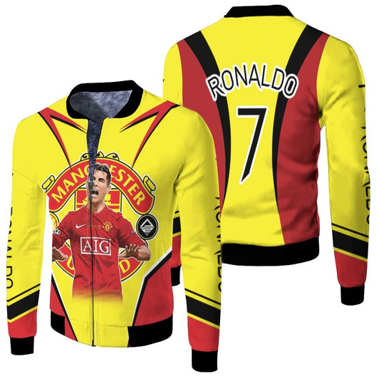 Cristiano Ronaldo 7 Manchester United Home Red Gold Fleece Bomber Jacket