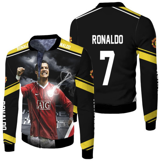 Cristiano Ronaldo 7 Manchester United Legend Football Logo Black Fleece Bomber Jacket