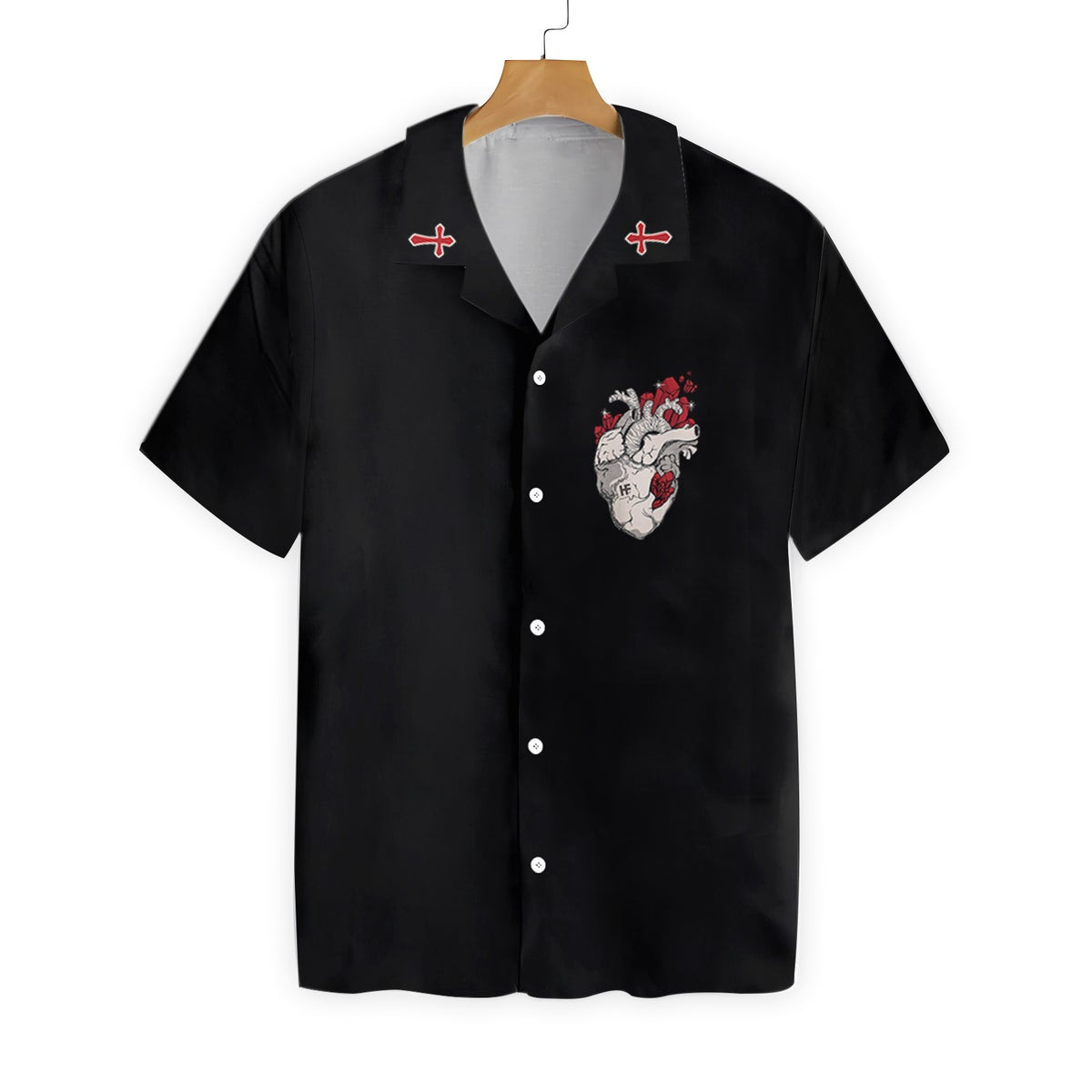 Cross With Styled Heart Goth Hawaiian Shirt