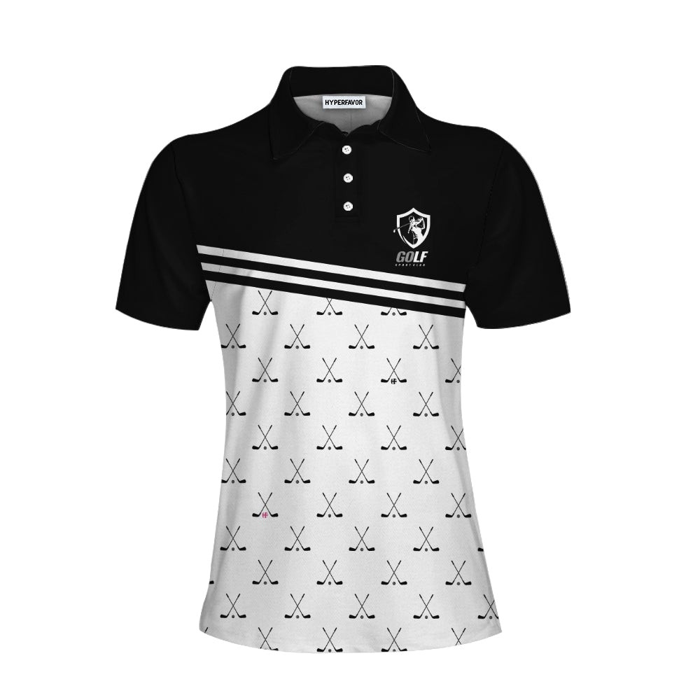 Crossed Black Golf Clubs Golf Short Sleeve Women Polo Shirt Black And White Golf Shirt For Ladies