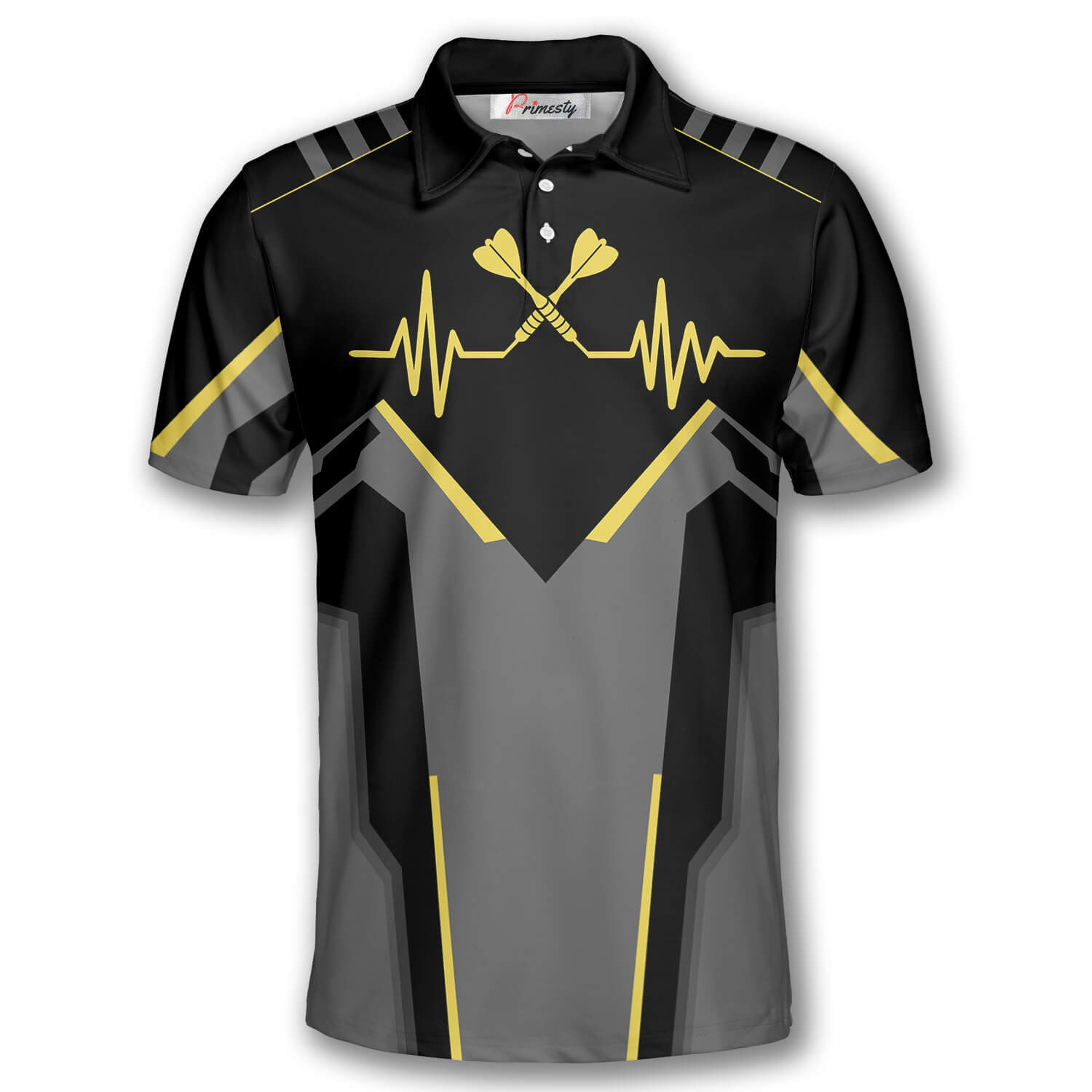 Crossed Darts with Heartbeat Pulse Line Darts Shirts for Men Darts Polo Shirt