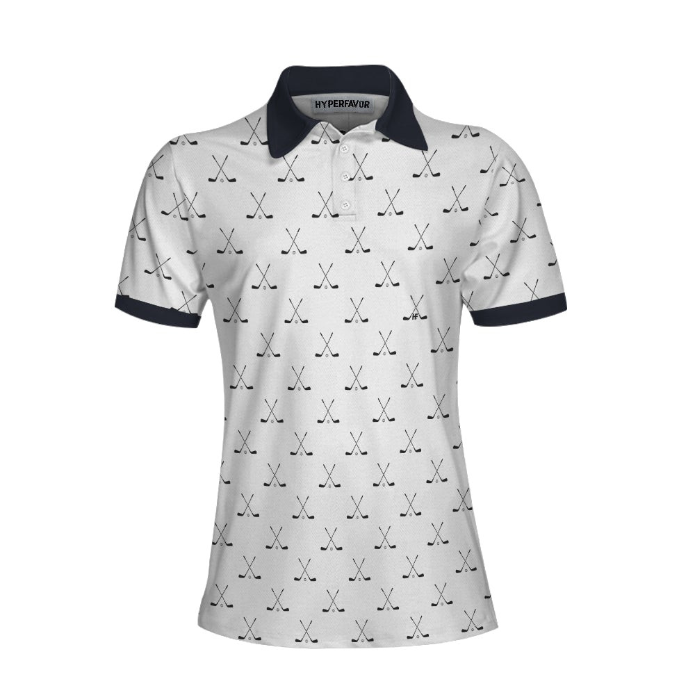 Crossed Golf Clubs Black And White Golf Short Sleeve Women Polo Shirt