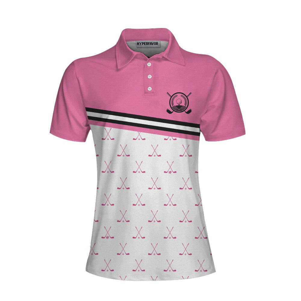 Crossed Pink Golf Clubs Golf Short Sleeve Women Polo Shirt