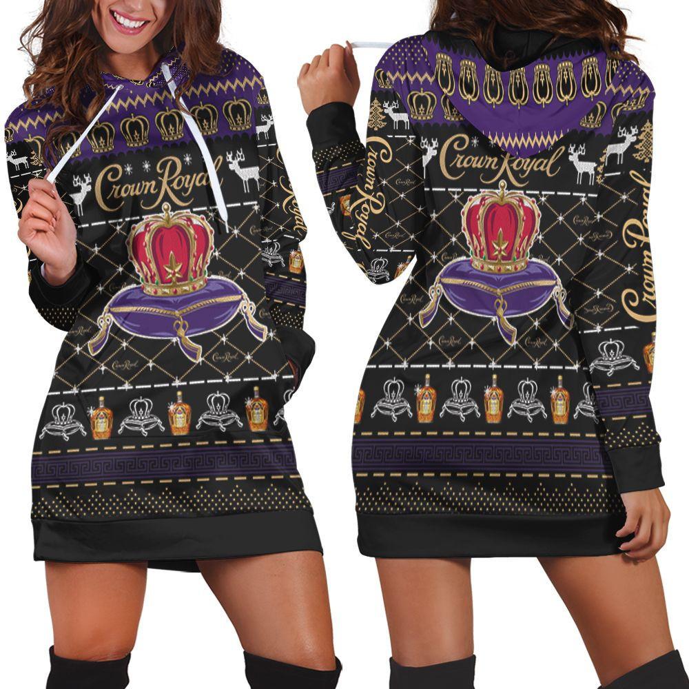 Crown Royal Whisky Wine Ugly Christmas 3d Hoodie Dress Sweater Dress Sweatshirt Dress