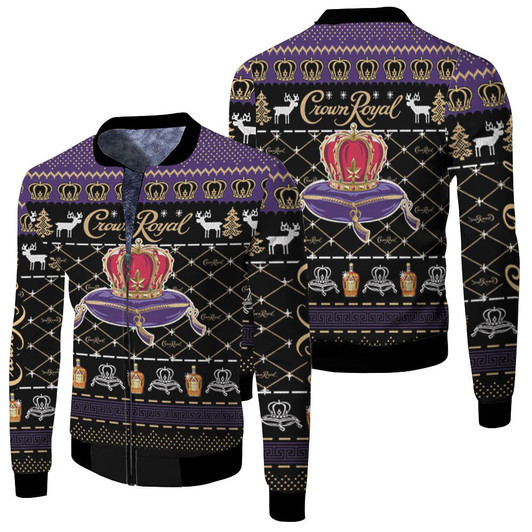 Crown Royal Whisky Wine Ugly Christmas Fleece Bomber Jacket