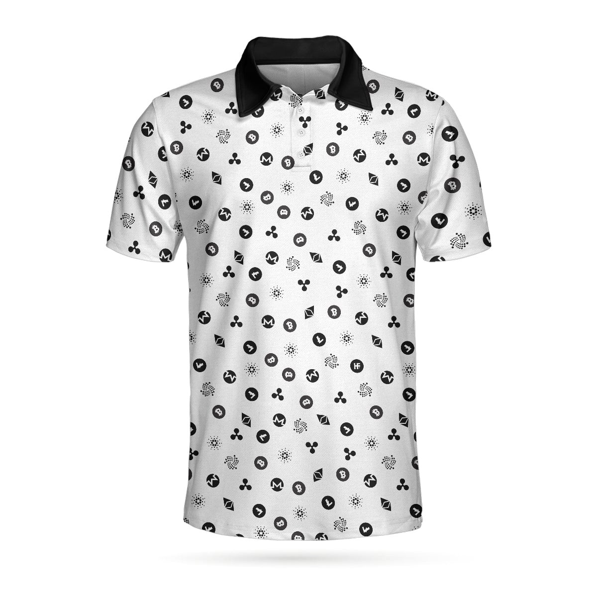 Cryptocurrency Pattern Polo Shirt Black And White Bitcoin Polo Shirt Best Cryptocurrency Shirt For Men