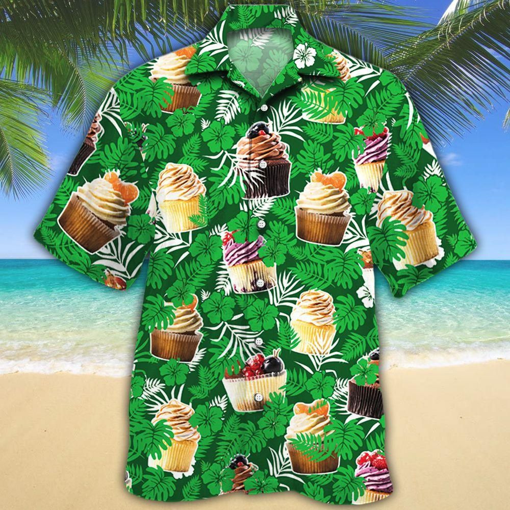 Cupcake Lovers Green Floral Aloha Hawaiian Shirt Colorful Short Sleeve Summer Beach Casual Shirt For Men And Women