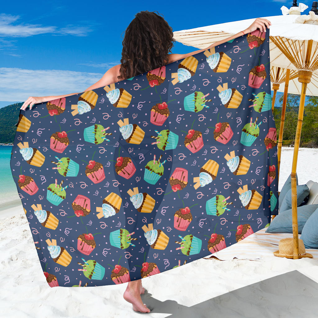 Cupcake Pattern Print Sarong Cover Up Cupcake Pareo Wrap Skirt Dress