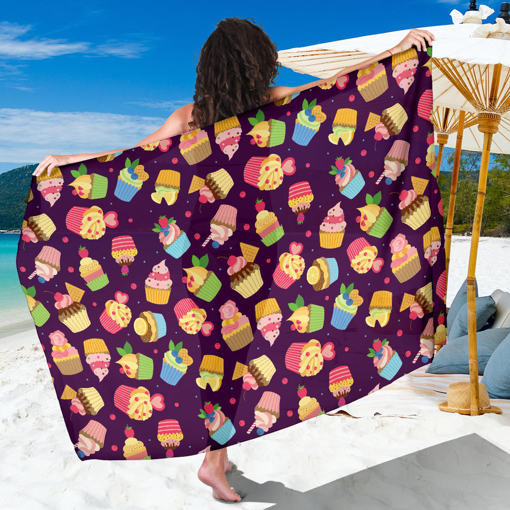 Cupcake Pattern Print Sarong Cover Up Cupcake Pareo Wrap Skirt Dress