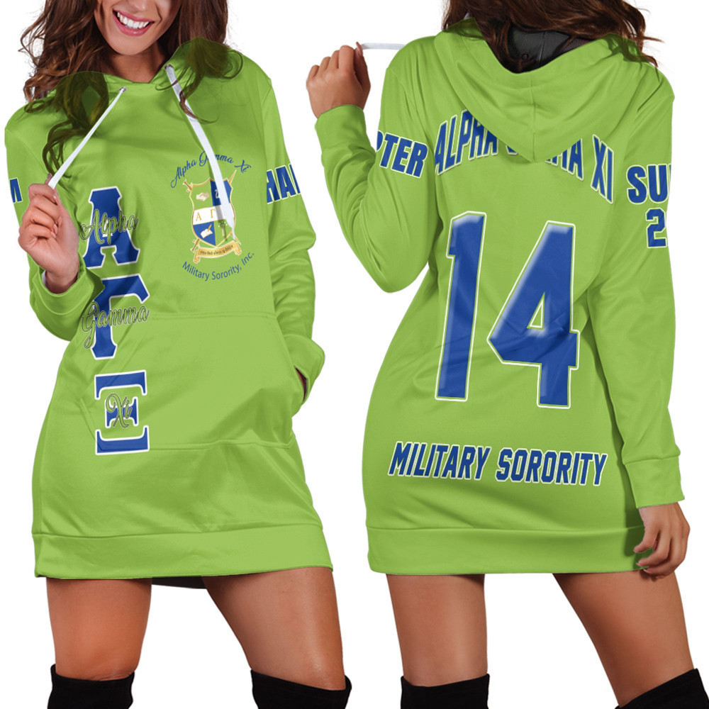 Custom Africa Zone Clothing Alpha Gamma Xi Green Hoodie Dress For Women