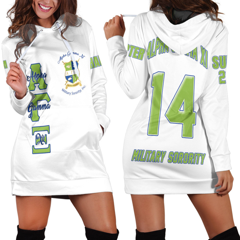 Custom Africa Zone Clothing Alpha Gamma Xi White Hoodie Dress For Women