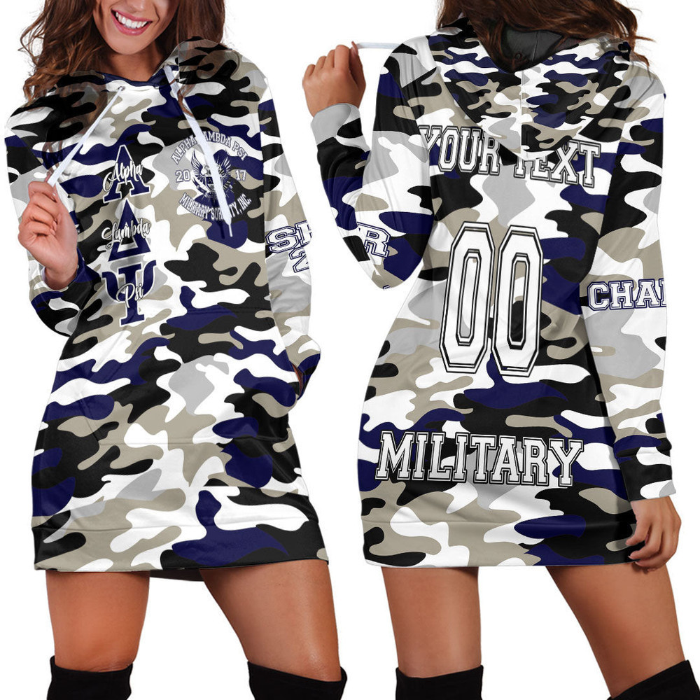 Custom Africazone Clothing Alpha Lambda Psi  Camo Hoodie Dress For Women