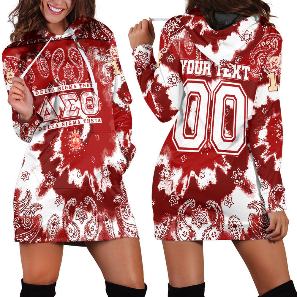 Custom Africazone Clothing Delta Sigma Theta Paisley Bandana Tie Dye Style Hoodie Dress For Women