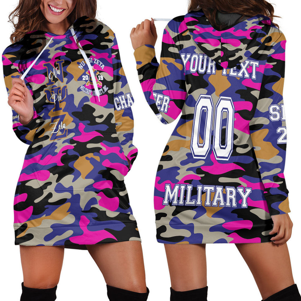 Custom Africazone Clothing Nu Psi Zeta Camo Hoodie Dress For Women