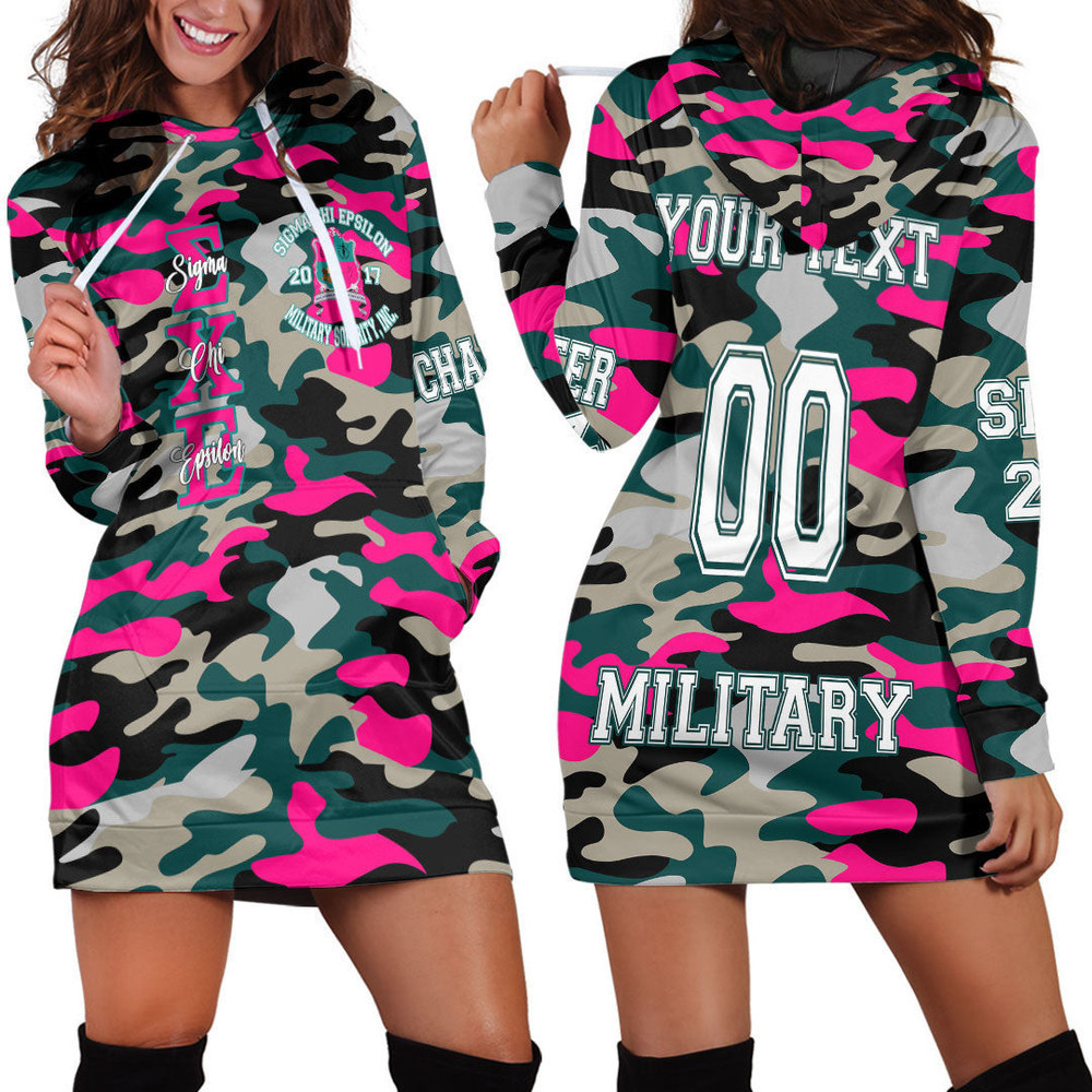 Custom Africazone Clothing Sigma Chi Epsilon Camo Hoodie Dress For Women