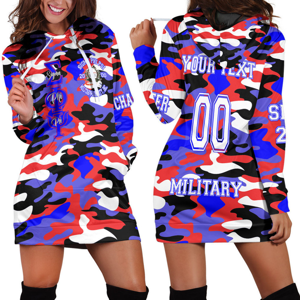 Custom Africazone Clothing Sigma Phi Psi Camo Hoodie Dress For Women