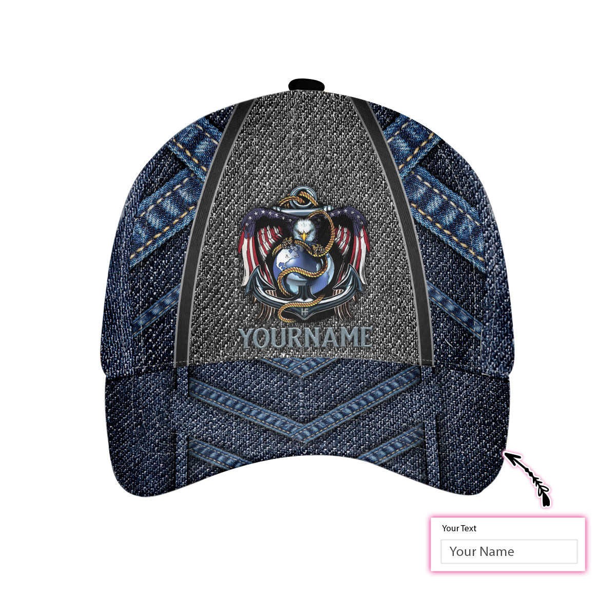 Custom American Jean Pattern Classic Cap Personalized Name Cap