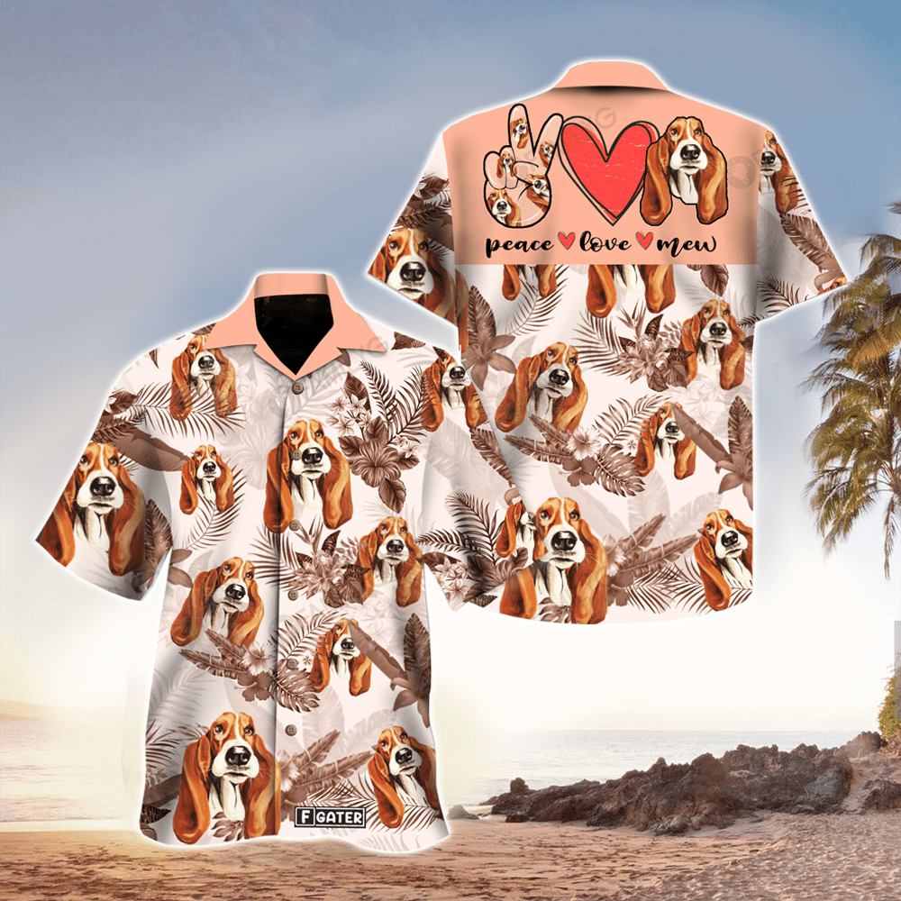 Custom Basset Hound Mens Hawaiian Shirt Basset Hound Button Up Shirt for Men and Women