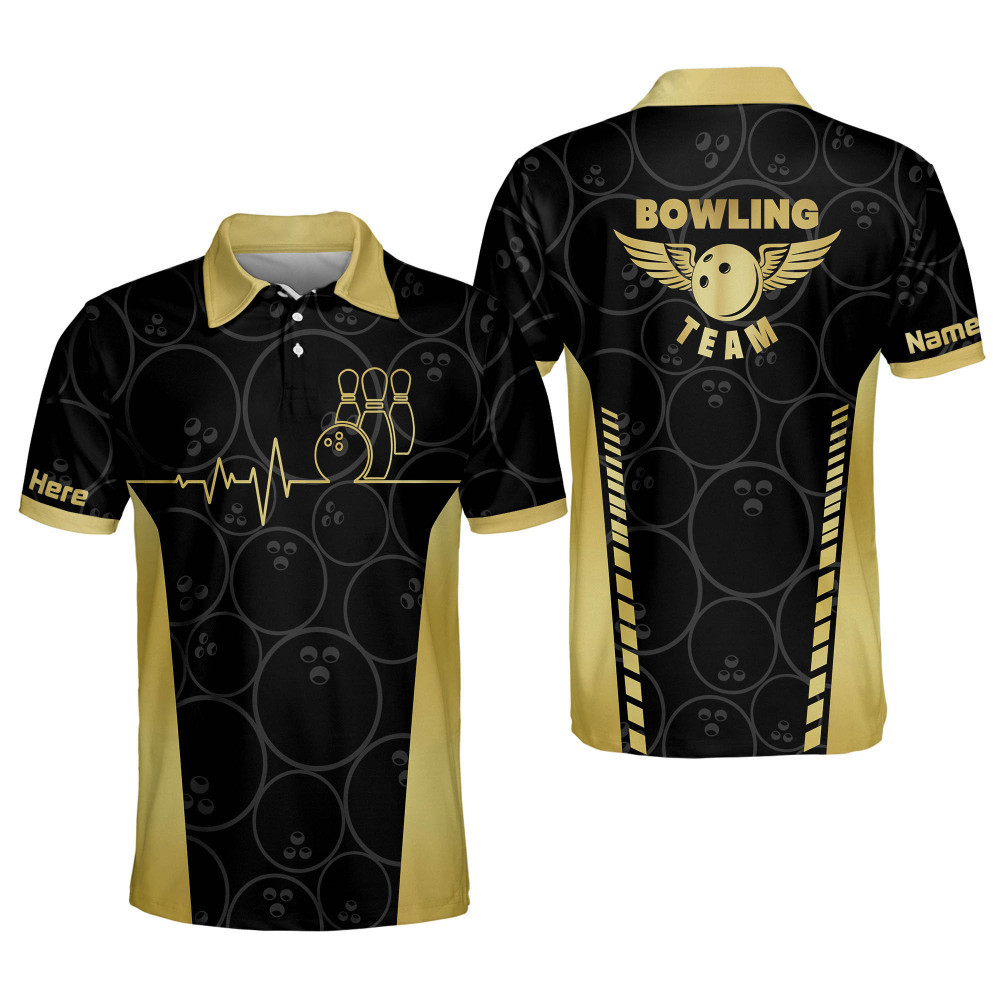 Custom Bowling Shirt for Men Retro Bowling Polo Shirts Short Sleeve Yellow Shirt Funny Bowling Team Polo