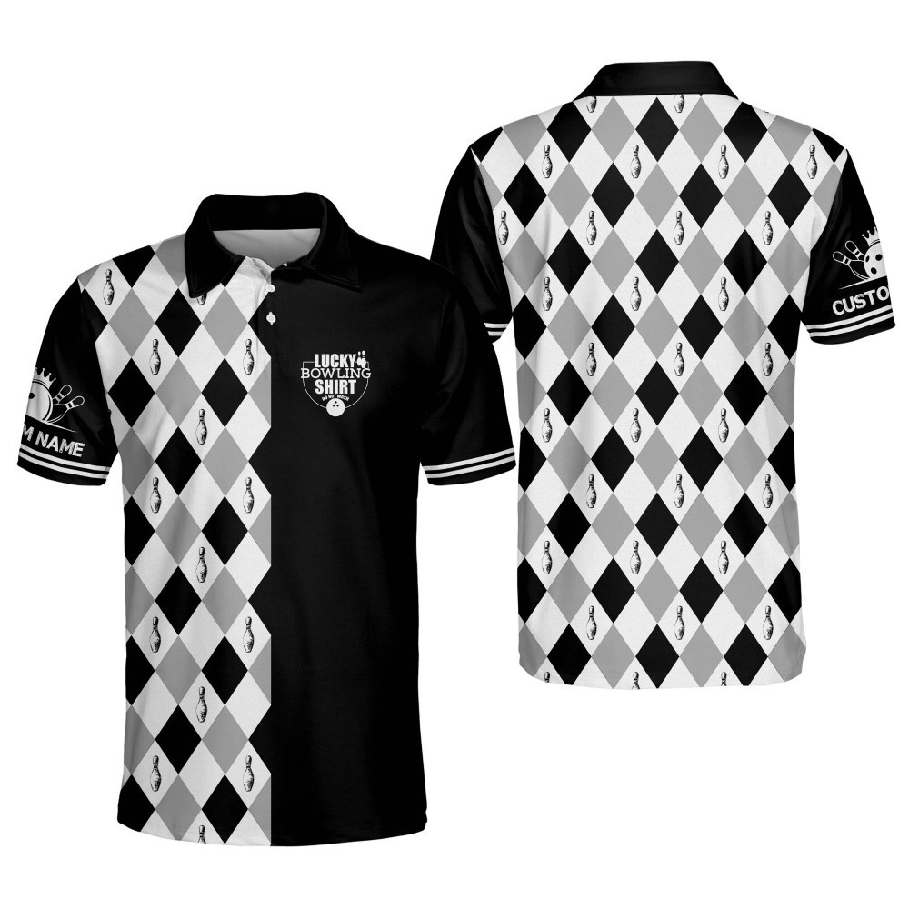 Custom Bowling Shirts for Men Funny Black Pattern Bowling Polo Shirts Short Sleeve Team Bowling Shirt Funny