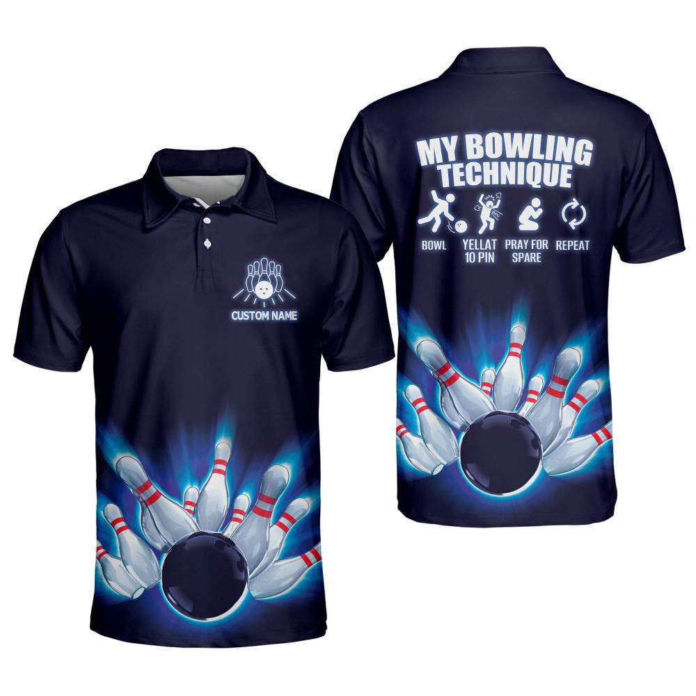 Custom Bowling Shirts for Men Mens Bowling Shirts Short Sleeve Polo My Bowling Technique Funny Bowling Team Shirts for Men