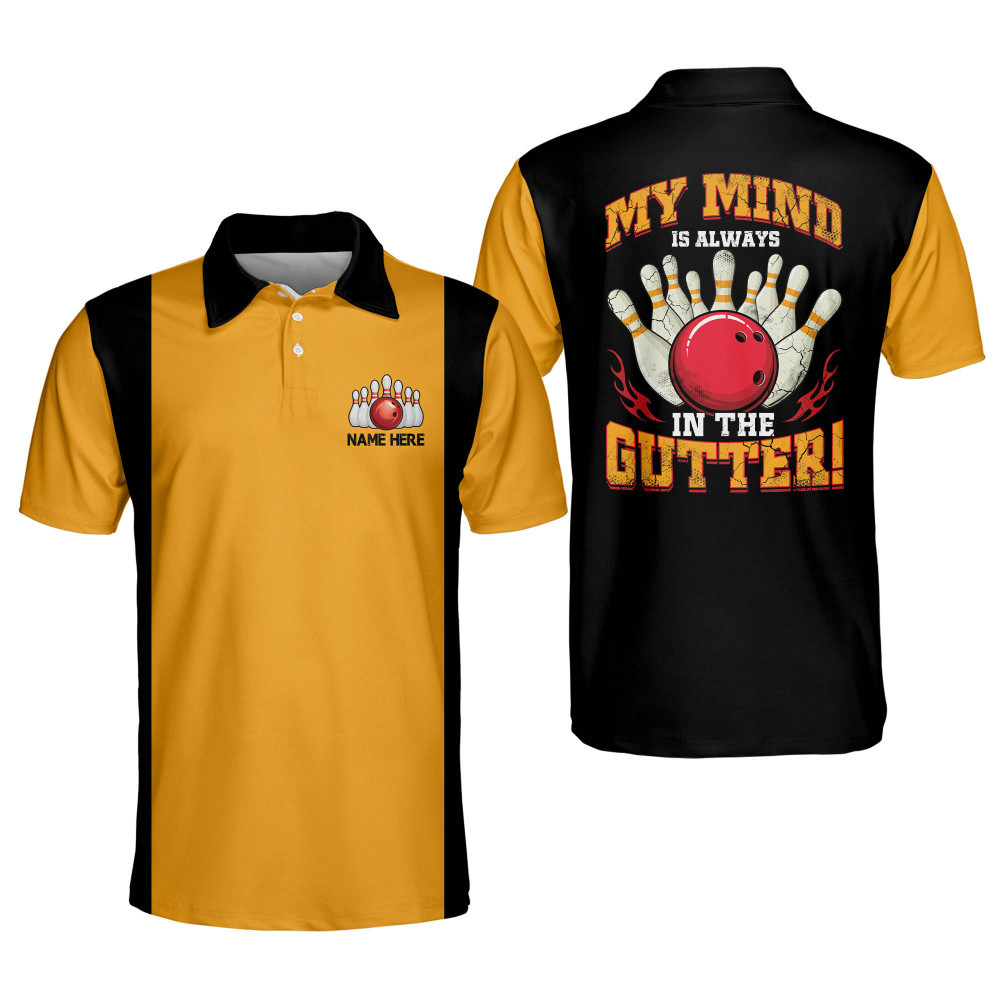 Custom Bowling Shirts for Men My Mind Is Always In The Gutter Mens Bowling Shirts Short Sleeve Polo Funny Bowling Team Shirts For Men