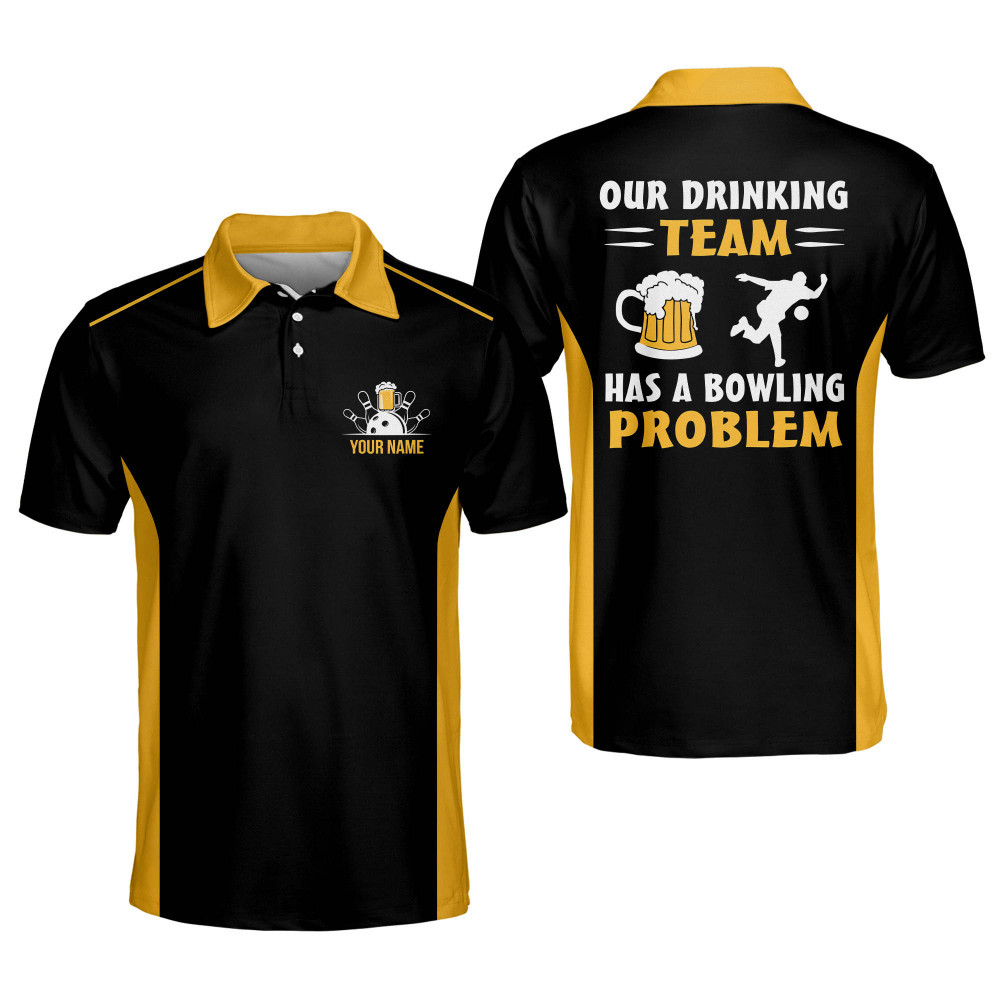 Custom Bowling Shirts for Men Our Drinking Team Has A Bowling Problem Mens Bowling Shirts Short Sleeve Bowling Team Shirts for Men