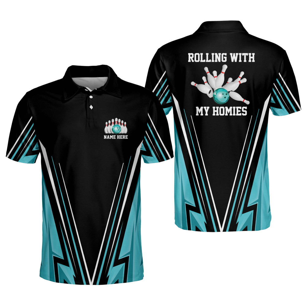 Custom Bowling Shirts for Men Rolling with My Homies Mens Bowling Polo Shirts Short Sleeve Bowling Team Shirts for Men and Women