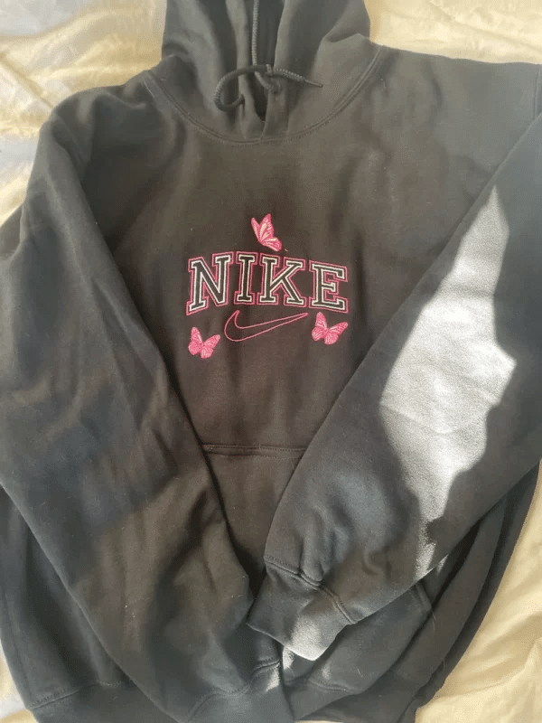 Custom Embroidered Nike Logo Butterfly Hoodie Crewneck Sweatshirt