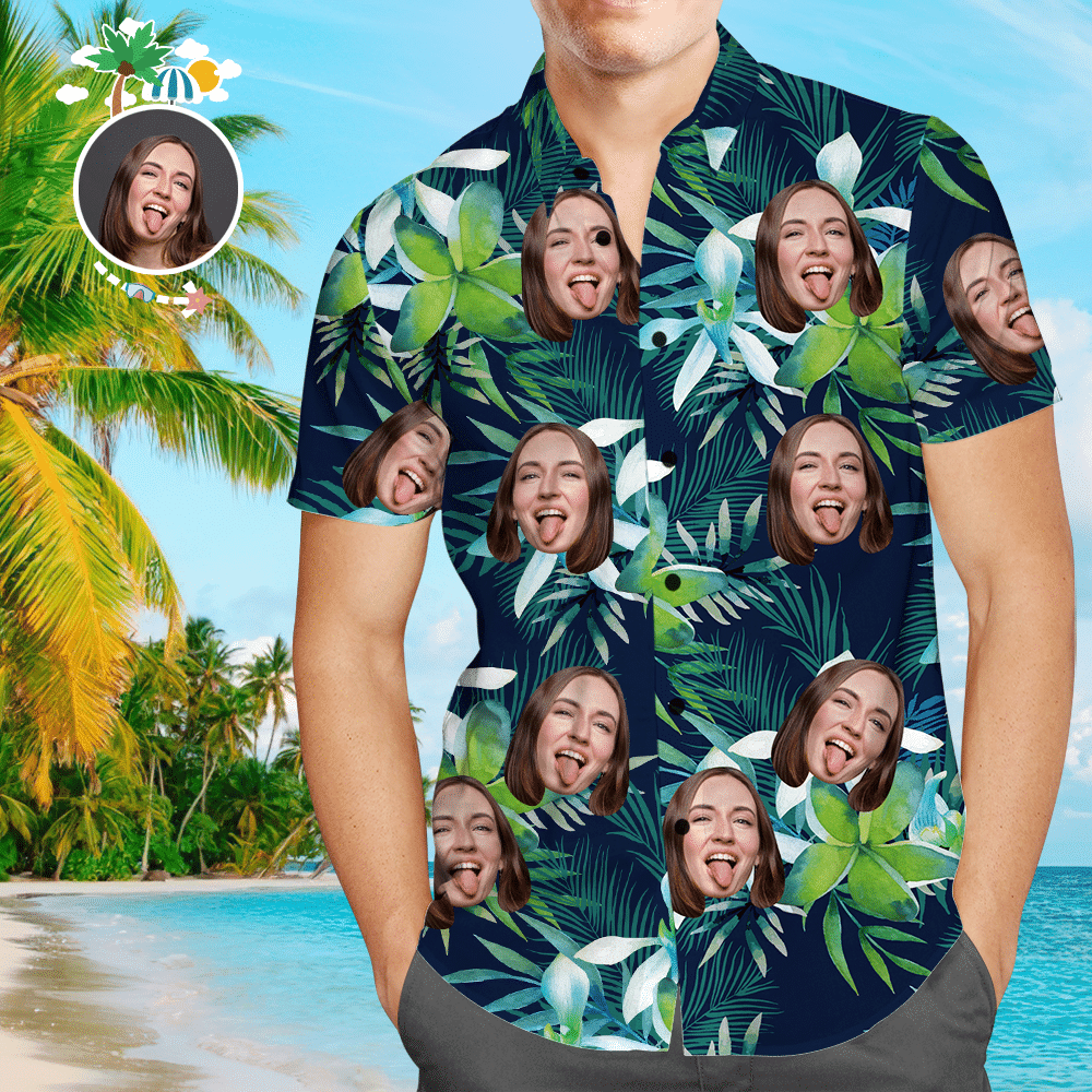 Custom Face All Over Print Tropical Style Photo Hawaiian Shirt Colorful Short Sleeve Summer Beach Casual Shirt For Men And Women