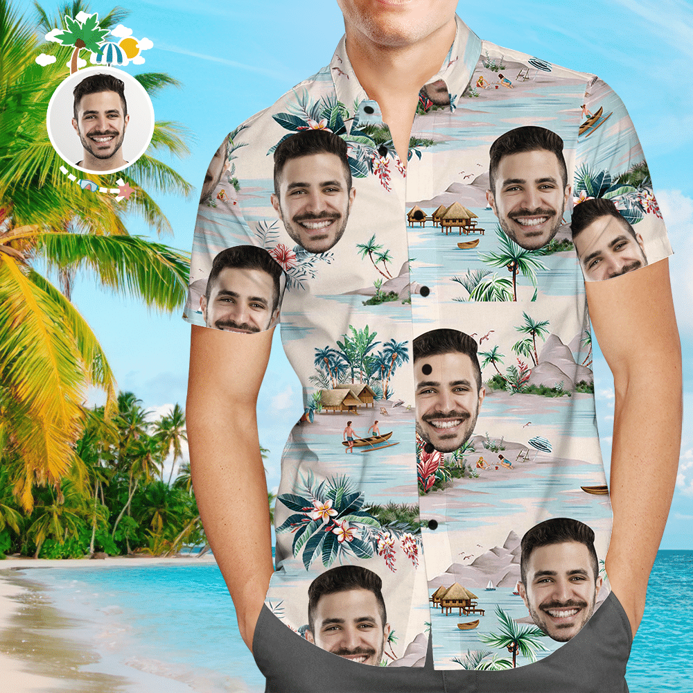 Custom Face All Over Print With Landscape Pattern Hawaiian Shirt Colorful Short Sleeve Summer Beach Casual Shirt For Men And Women