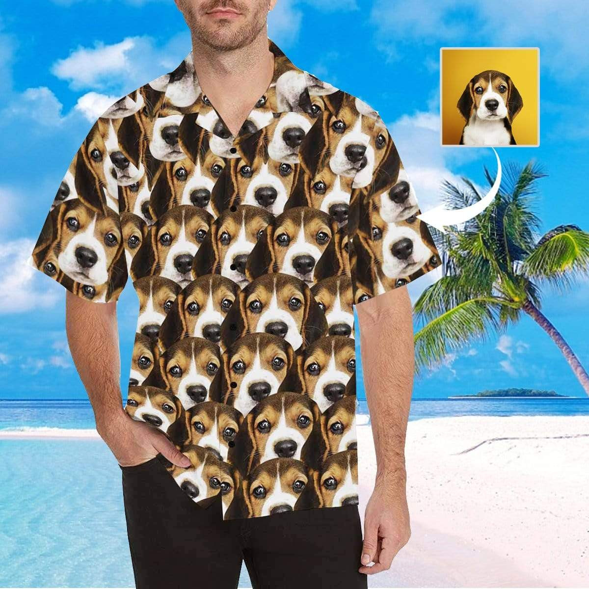 Custom Face Brown Black Puppy Mens All Over Print Hawaiian Shirt Colorful Short Sleeve Summer Beach Casual Shirt For Men And Women