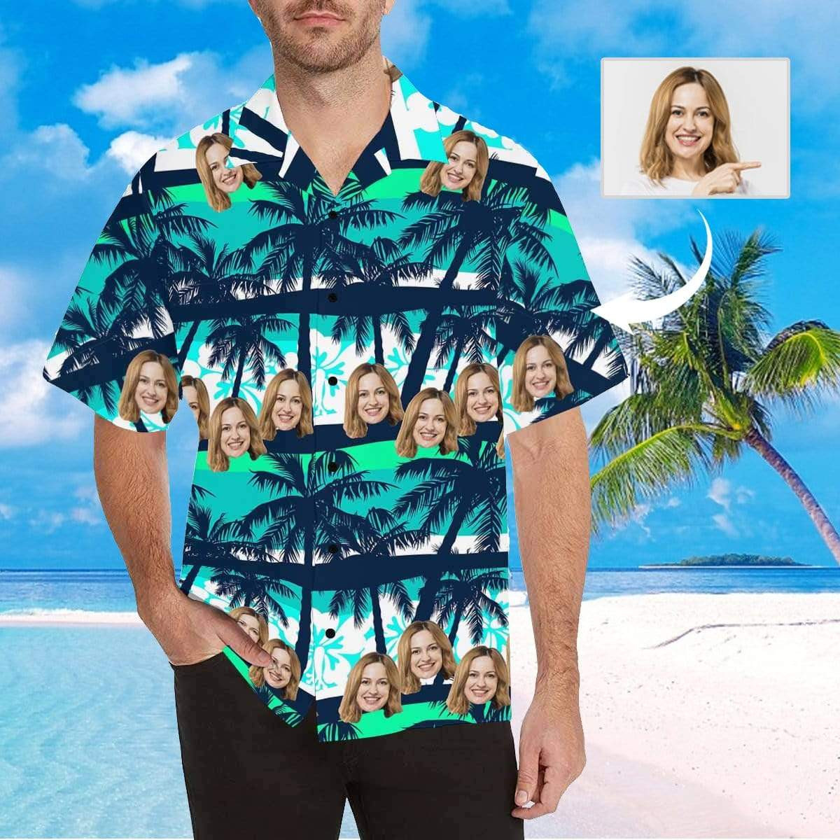 Custom Face Coconut Tree Mens All Over Print Hawaiian Shirt Colorful Short Sleeve Summer Beach Casual Shirt For Men And Women