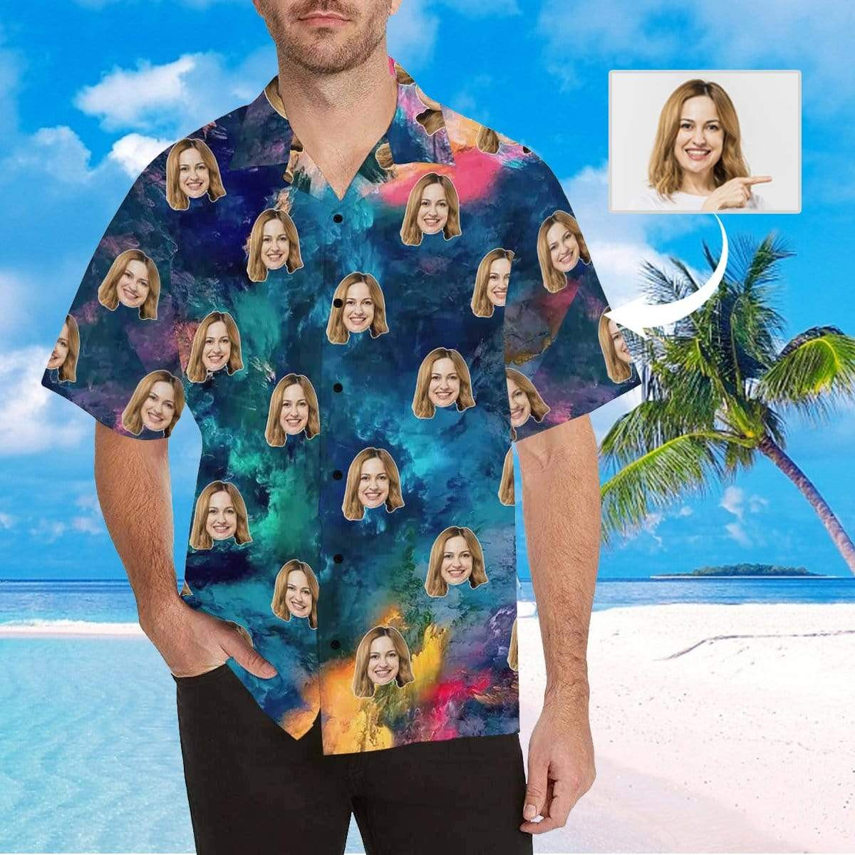 Custom Face Color Starry Sky Fantasy Mens All Over Print Hawaiian Shirt Colorful Short Sleeve Summer Beach Casual Shirt For Men And Women