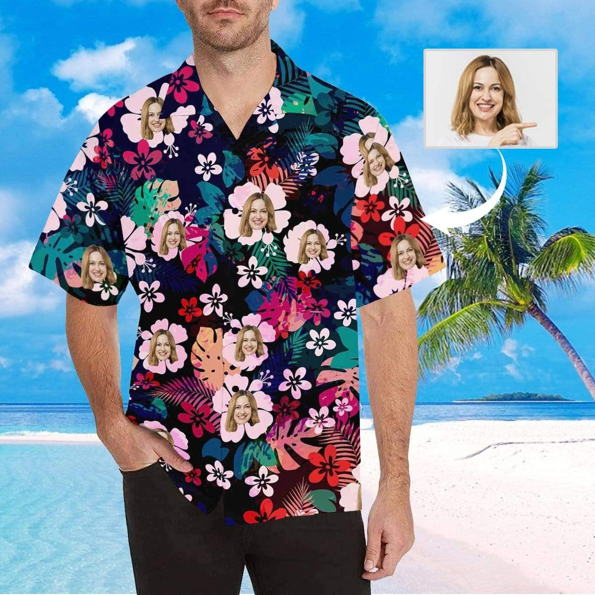 Custom Face Colorful Flowers Pinkred Mens All Over Print Hawaiian Shirt Colorful Short Sleeve Summer Beach Casual Shirt For Men And Women