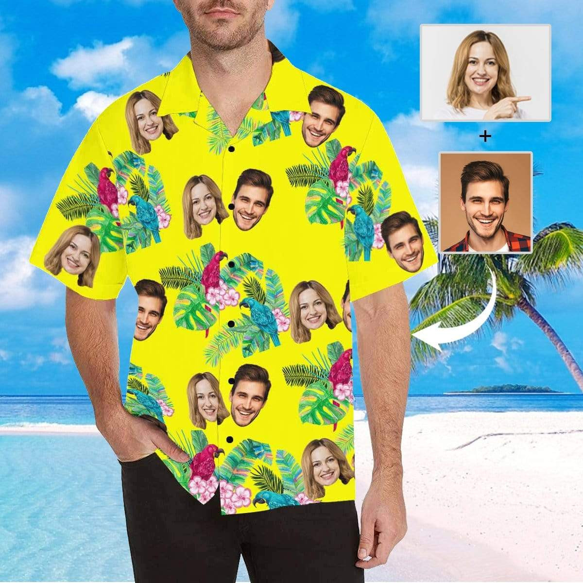 Custom Face Flower Birds Mens All Over Print Hawaiian Shirt Colorful Short Sleeve Summer Beach Casual Shirt For Men And Women