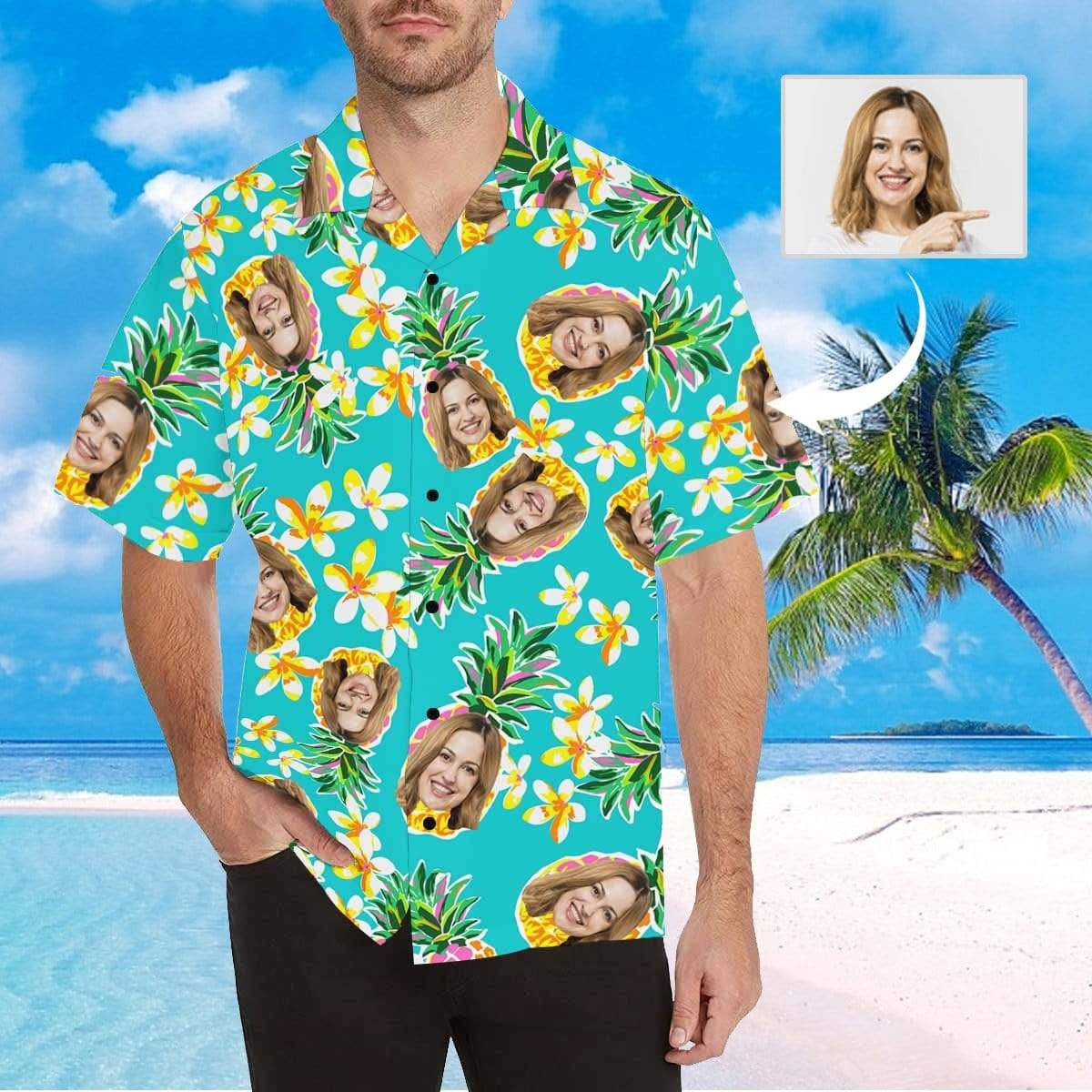 Custom Face Flower Pineapple Mens All Over Print Hawaiian Shirt Colorful Short Sleeve Summer Beach Casual Shirt For Men And Women