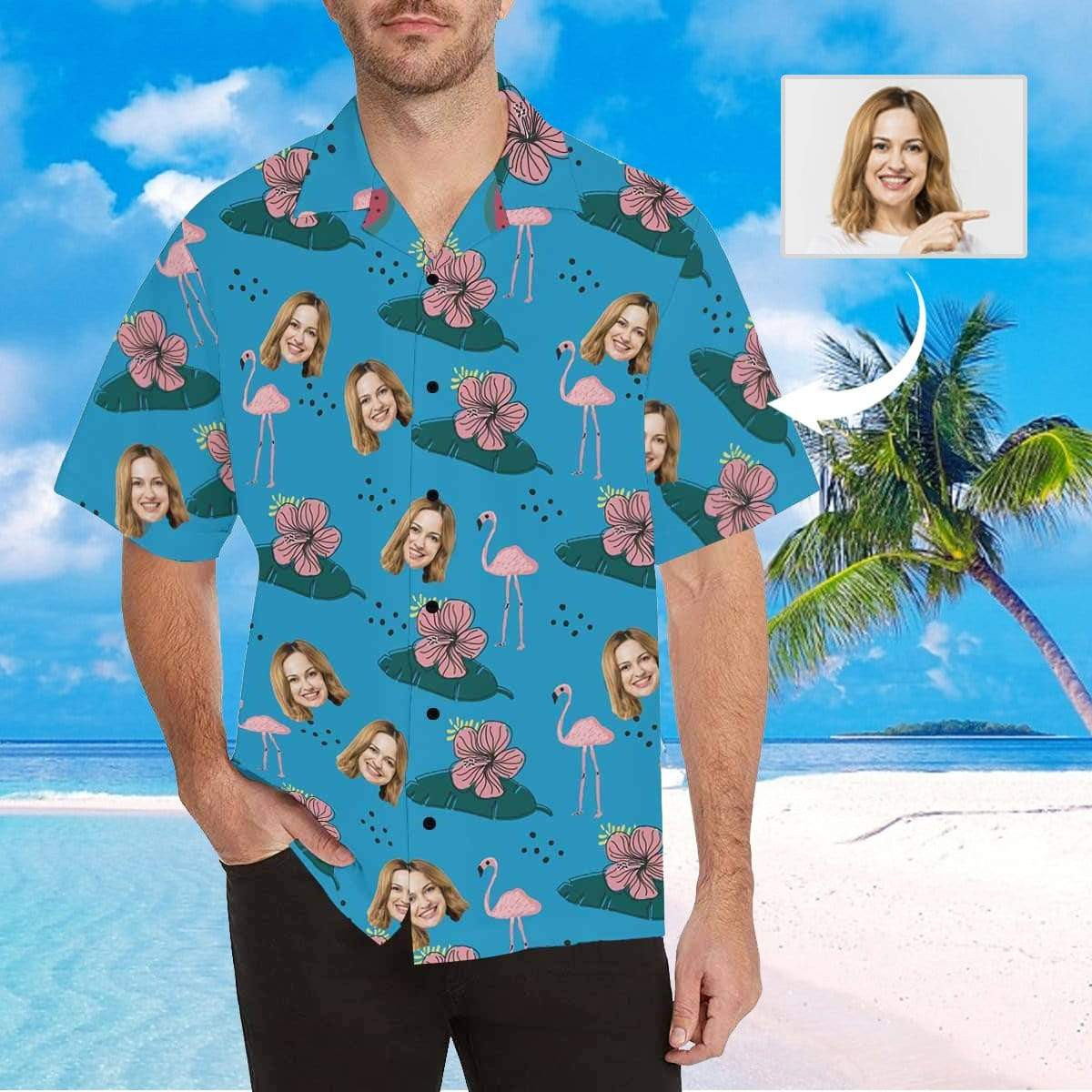 Custom Face Flower Swan Mens All Over Print Hawaiian Shirt Colorful Short Sleeve Summer Beach Casual Shirt For Men And Women