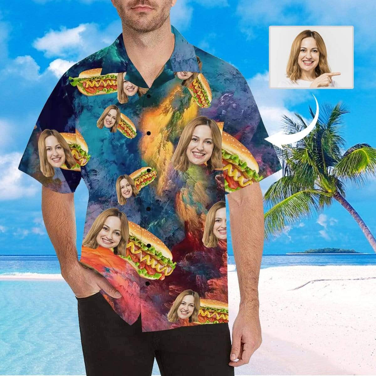 Custom Face Hamburger Mens All Over Print Hawaiian Shirt Colorful Short Sleeve Summer Beach Casual Shirt For Men And Women