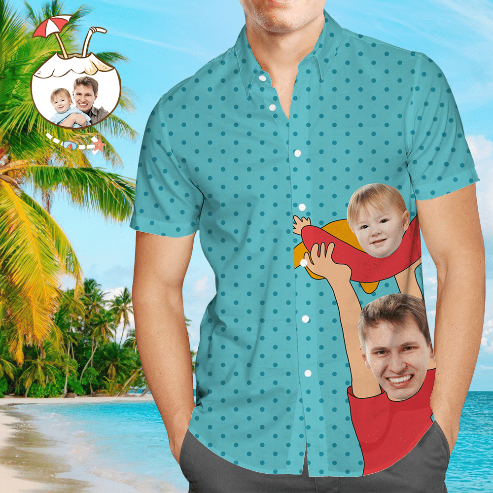 Custom Face Hawaiian Shirt Hold Mens All Over Print Fathers Day Gifts Colorful Short Sleeve Summer Beach Casual Shirt For Men And Women