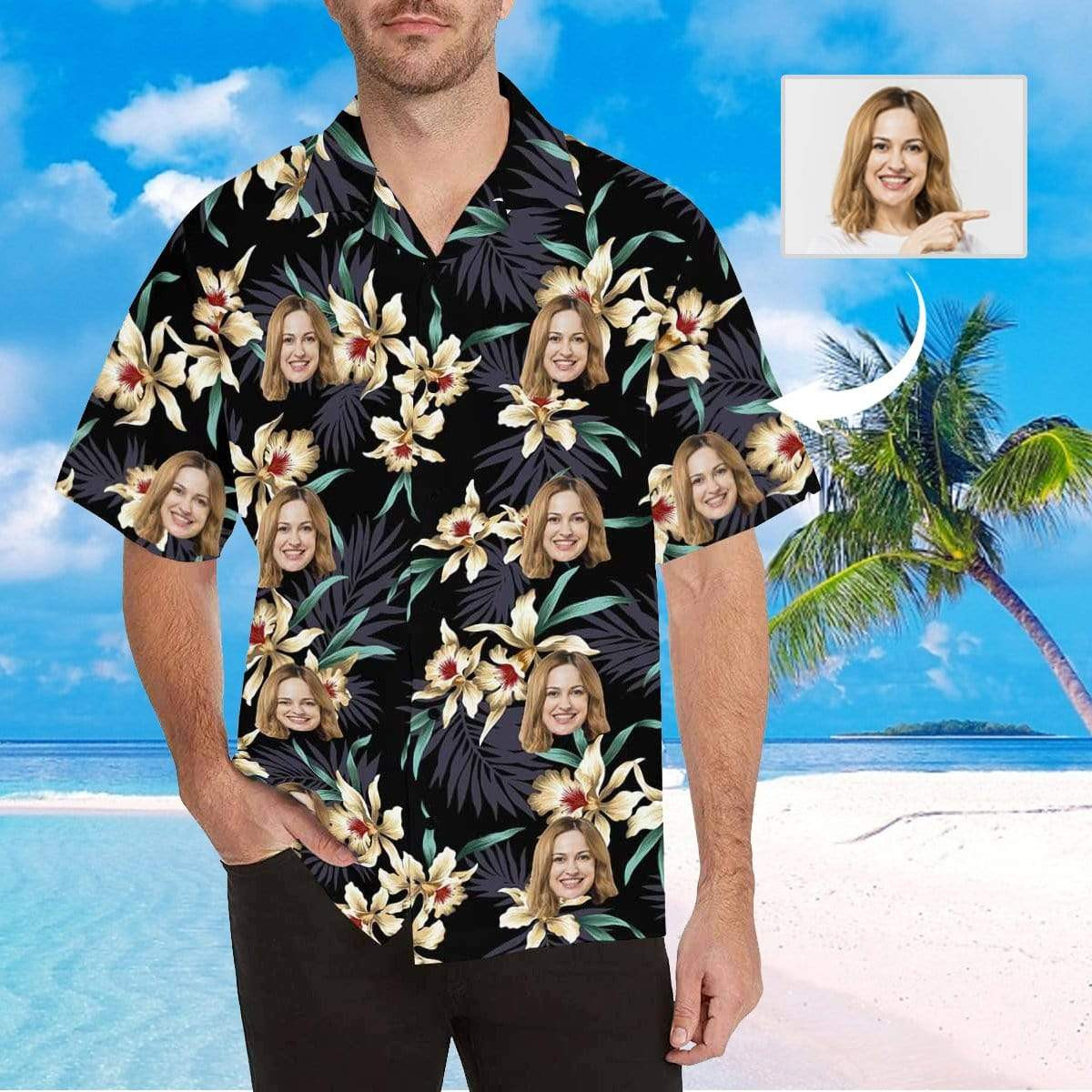Custom Face Lily Flowers Mens All Over Print Hawaiian Shirt Colorful Short Sleeve Summer Beach Casual Shirt For Men And Women