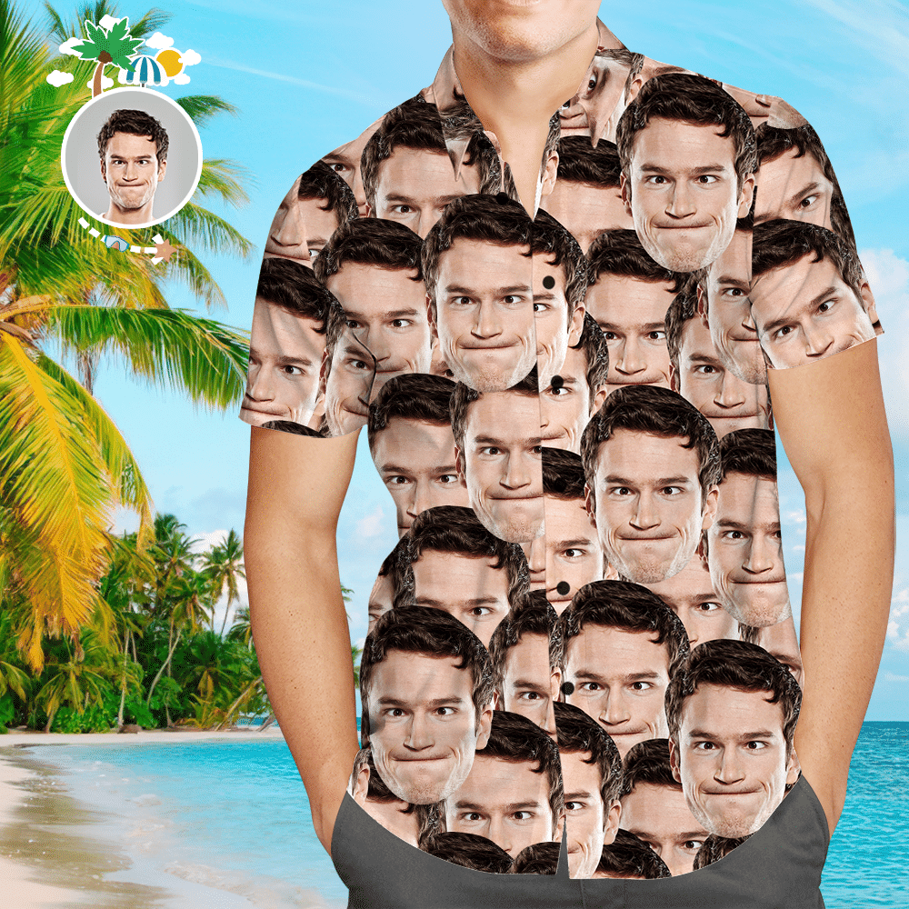 Custom Face Mash Mens Hawaiian Shirt Colorful Short Sleeve Summer Beach Casual Shirt For Men And Women