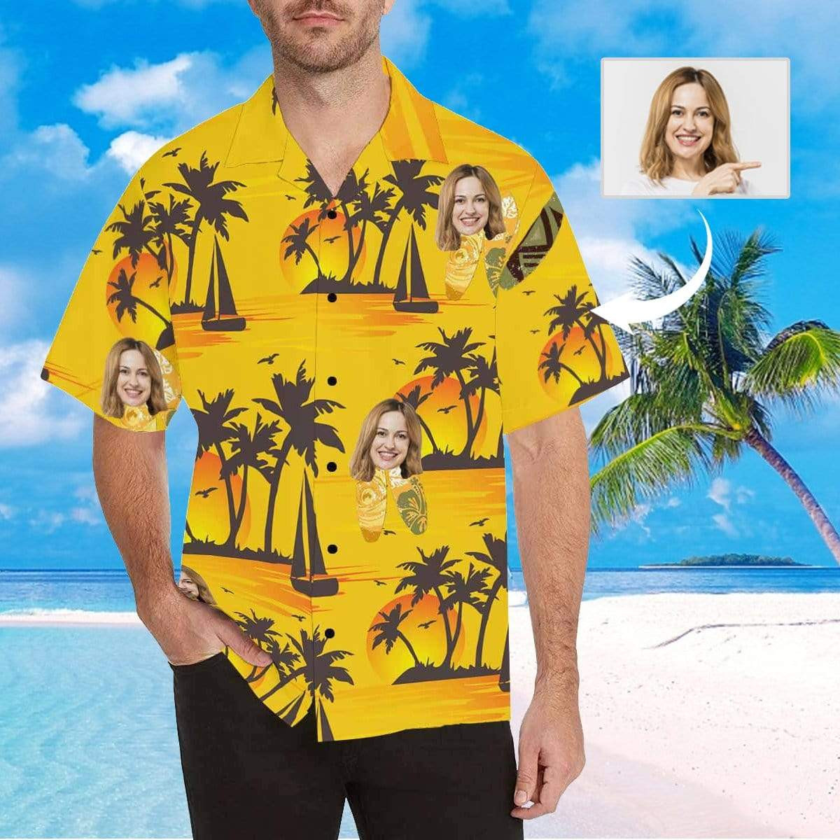 Custom Face Sailboat Sunset Mens All Over Print Hawaiian Shirt Colorful Short Sleeve Summer Beach Casual Shirt For Men And Women