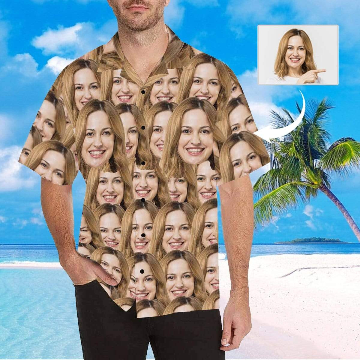 Custom Face Seamless Photo Mens All Over Print Hawaiian Shirt Colorful Short Sleeve Summer Beach Casual Shirt For Men And Women